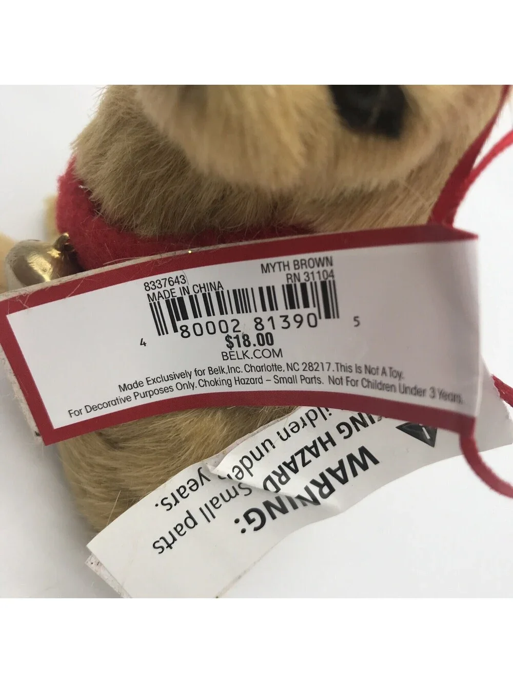 Santa Paws Furry Dog With Santa Hat Christmas Ornament  5” With Bell Collar